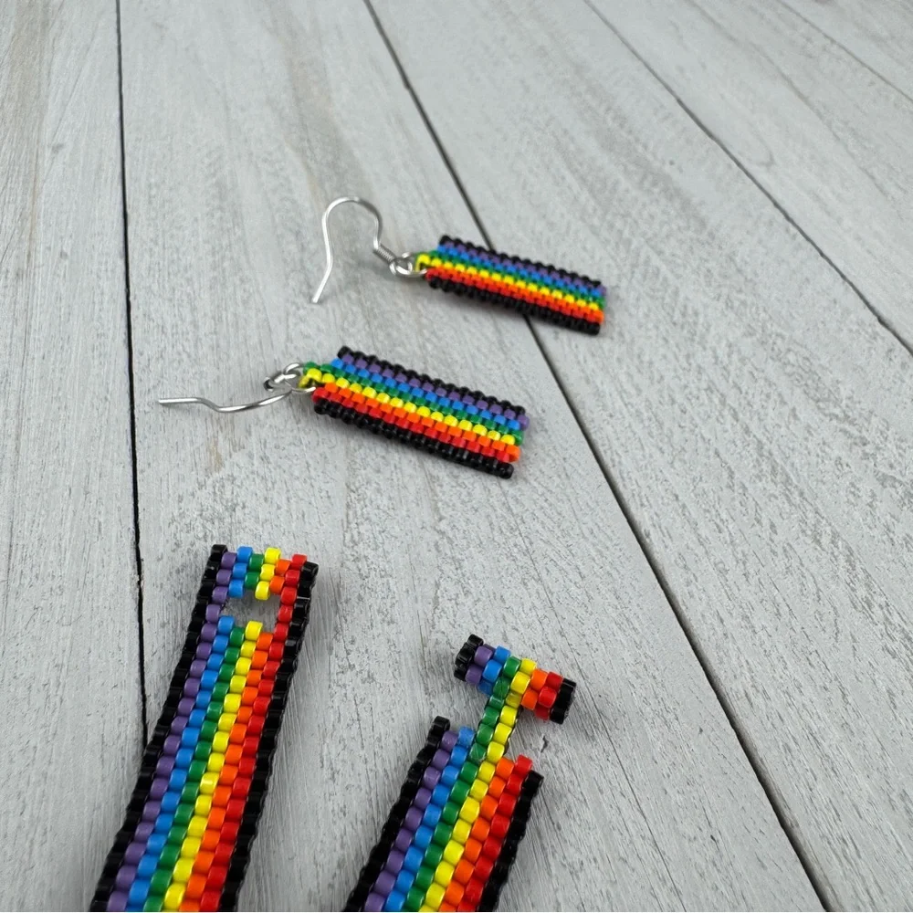 Rainbow Pride Seed Bead Bracelet and‎ Earring Set Handmade LGBTQ+